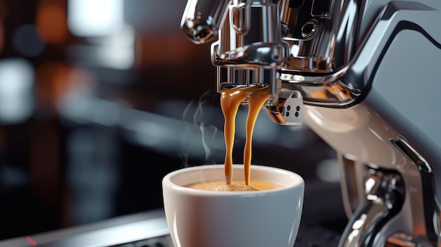 Captura de pantalla de un robot barista sirviendo café al vapor en una taza generada por IA