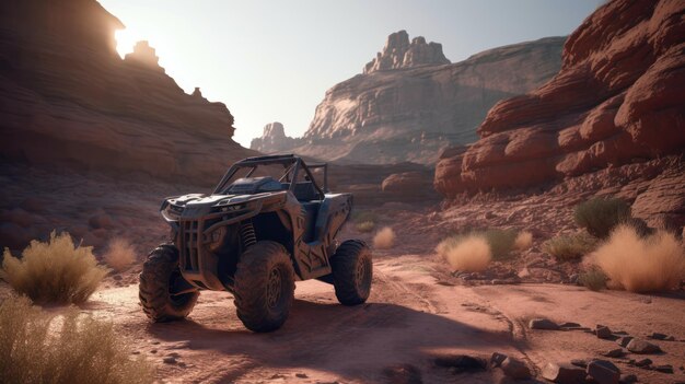 Una captura de pantalla de un vehículo en una escena del desierto.