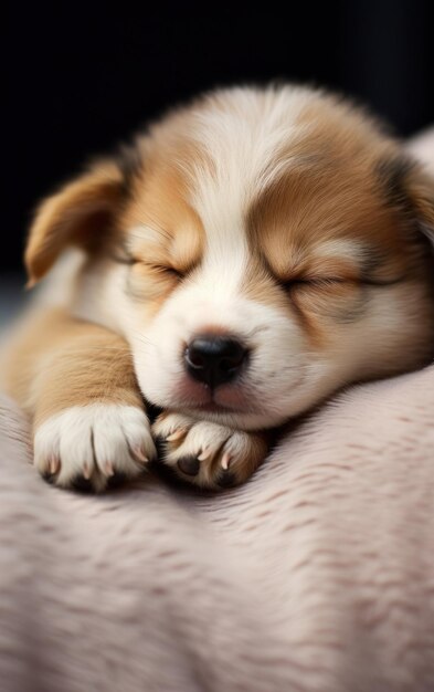 Foto una captura de un pequeño cachorro durmiendo con sus patas