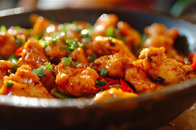 La captura de un plato de pollo picante como en un sueño