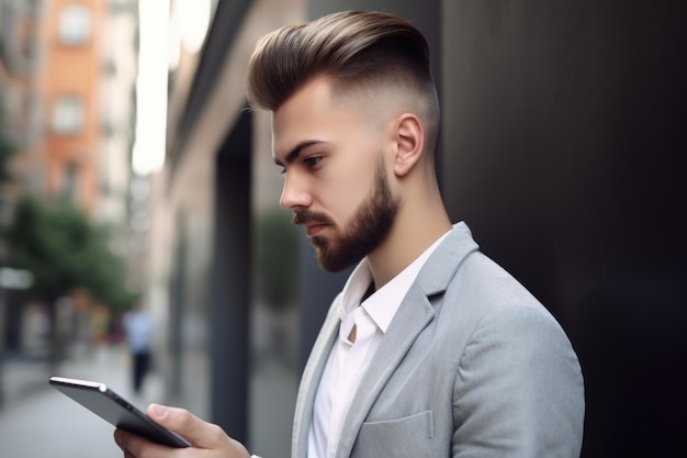 Captura recortada de un apuesto joven usando su tableta digital