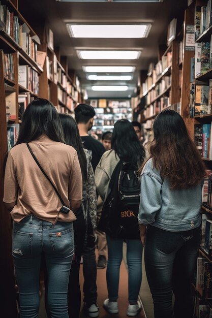 Captura recortada de clientes en una librería creada con inteligencia artificial generativa