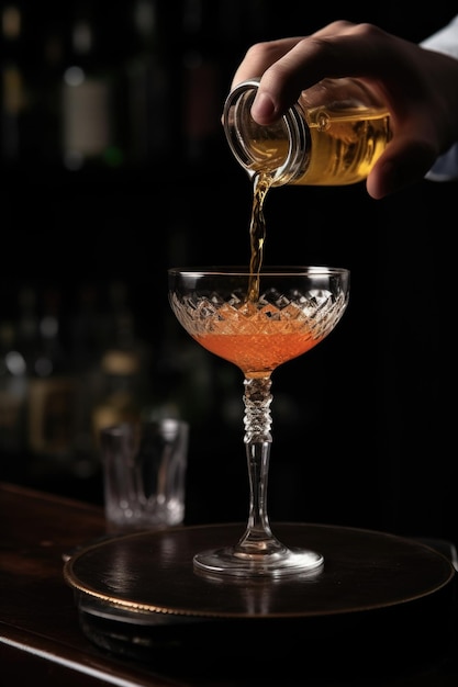 Captura recortada de un cóctel que se vierte en un vaso creado con ai generativo