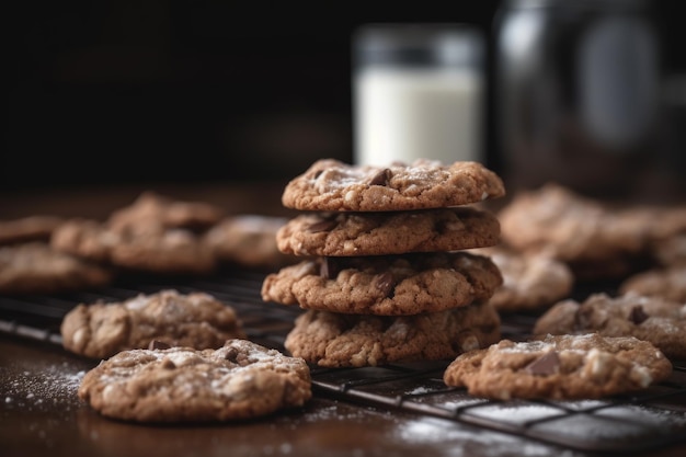 Captura recortada de un delicioso lote de galletas en una cocina creada con IA generativa