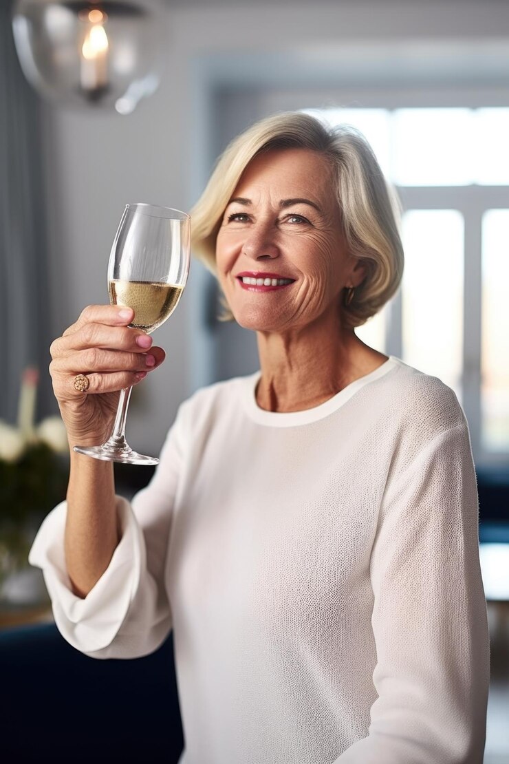 Captura recortada de una elegante mujer madura brindando en una cena formal creada con ai generativo