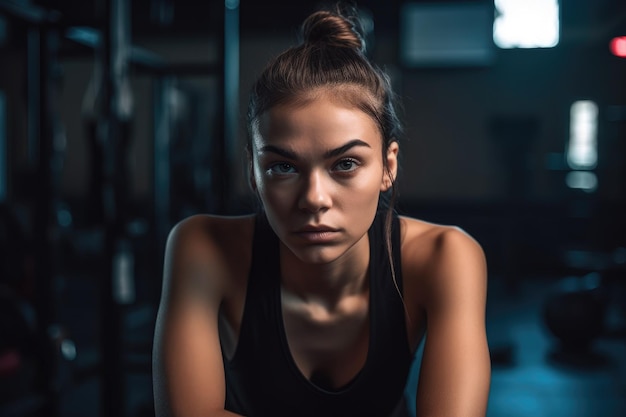 Captura recortada de una joven atleta preparándose antes de su entrenamiento creado con IA generativa