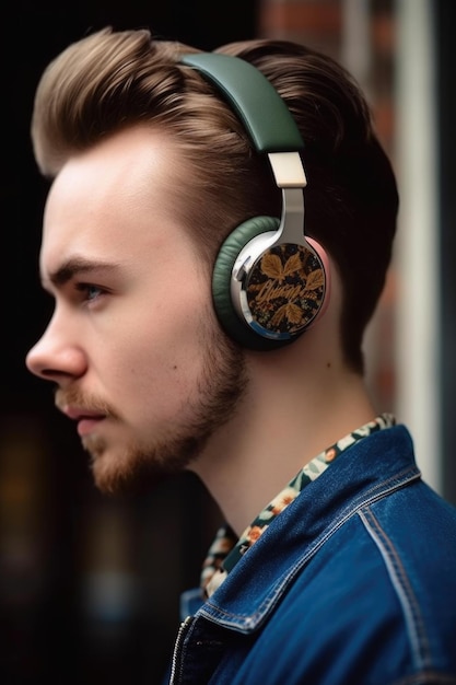 Captura recortada de un joven con auriculares retro creados con ai generativo