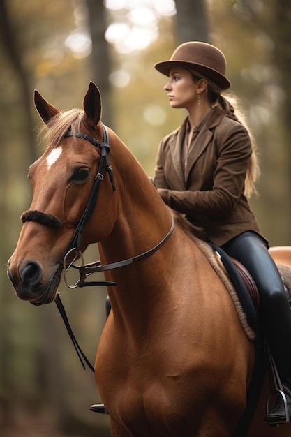 Captura recortada de una mujer joven montando su caballo creado con ai generativo