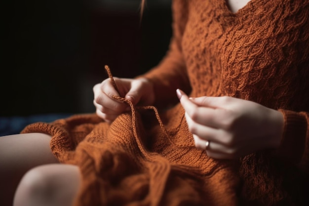 Captura recortada de una mujer joven tejiendo creada con ai generativo