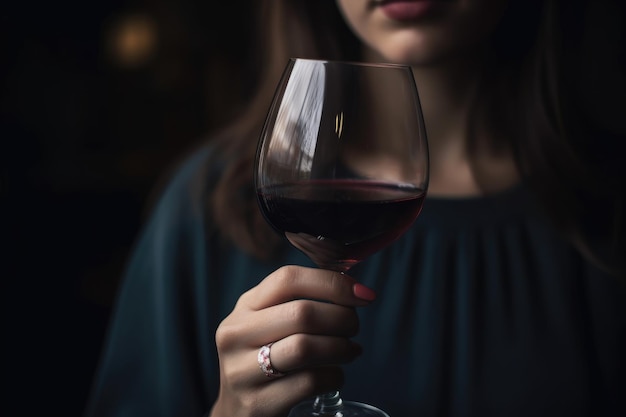 Captura recortada de una mujer sosteniendo una copa de vino creada con ai generativa