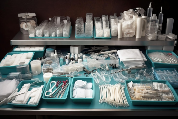 Captura de una variedad de suministros médicos dispuestos de forma ordenada creados con IA generativa