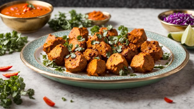 Foto captura los vibrantes tonos de la cocina india con una foto de stock de alta calidad con un suculento plato