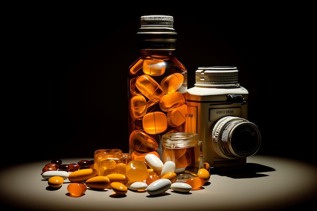 Foto capturado un frasco de medicamentos con pastillas