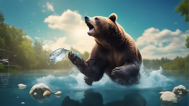 Capturando a beleza da vida selvagem celebrando o Dia Mundial dos Animais com um urso deslumbrante Foto Premium