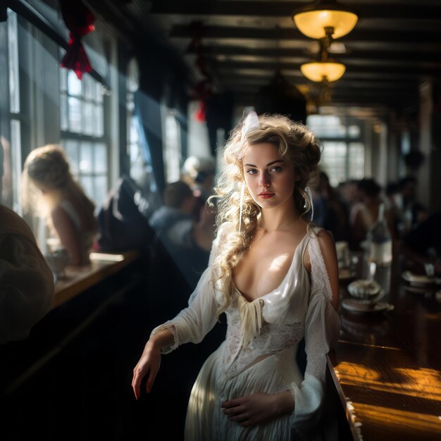 Capturando a elegância Uma foto impressionante de uma mulher disfarçada em uma festa à luz do dia