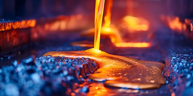 Foto capturando a intensidade uma imagem detalhada do fluxo de metal fundido em um cenário de fábrica com calor extremo conceito fotografia industrial cenas de fábrica fluxo de metal fundido calor extremo