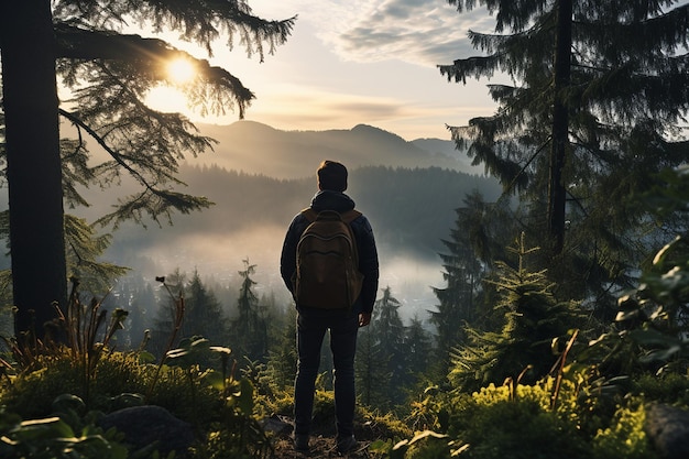 Capturando a montanha da floresta primaveril, um fotógrafo trabalhando IA generativa