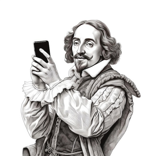 Foto capturando a selfie de shakespeare um esboço de lápis minimalista em preto e branco