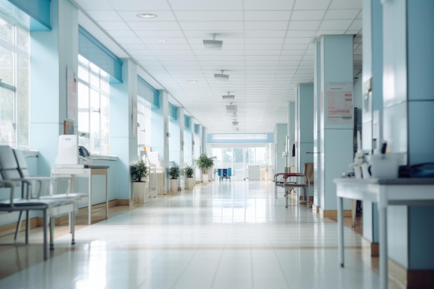 Capturando la atmósfera fondos desenfocados en un pasillo del hospital y la clínica de recepción AR 32