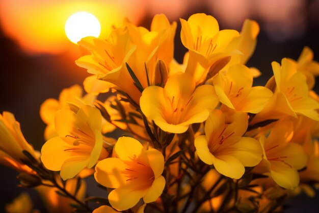 Capturando la belleza La encantadora fotografía macro de las flores amarillas al atardecer