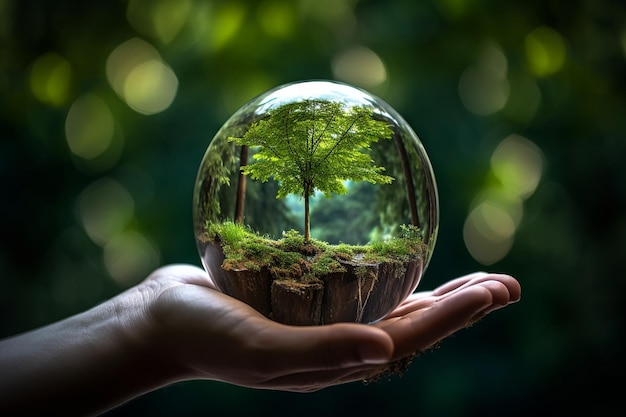 Capturando la belleza de la naturaleza, la mano y la bola de cristal, IA generativa