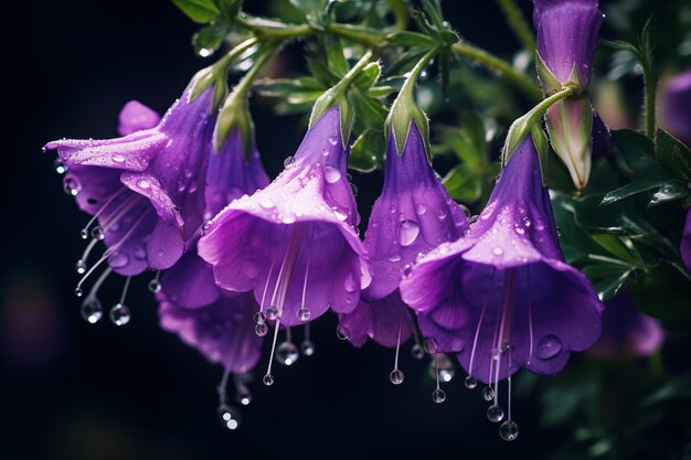 Capturando la elegancia de las flores de campanula púrpura Fotografía de primer plano en 32 proporciones