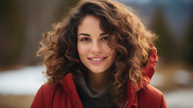 Capturando emociones positivas Una mujer joven posa al aire libre en invierno