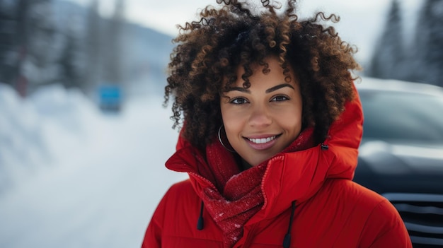 Capturando emociones positivas Una mujer joven posa al aire libre en invierno