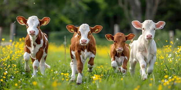 Capturando la energía lúdica de los terneros de los prados Conceptos de diversión Animales de la naturaleza Fotografía Momentos alegres Vida silvestre