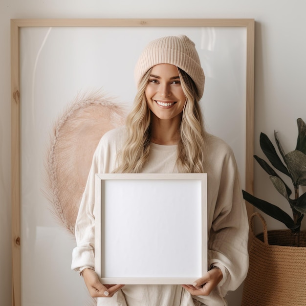 Capturando la felicidad Un momento digno de Instagram de una mujer contenta abrazando una pared blanca hiperrealista