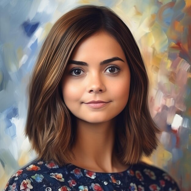 Capturando a Jenna Coleman Un retrato vibrante de la escuela secundaria con un fondo abstracto