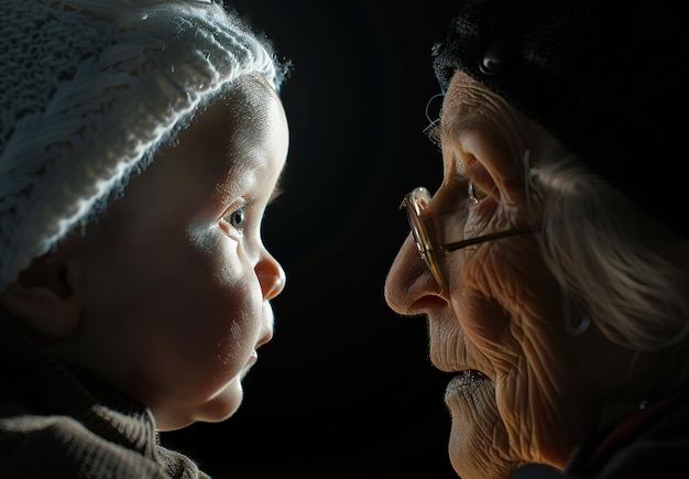 Capturando un momento tierno una conexión tácita entre generaciones iluminada por la suave luz ambiental