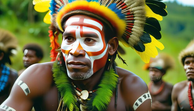 Capturando o encanto da decoração cultural das tribos Chimbu nas aldeias remotas de Papua Nova Guiné