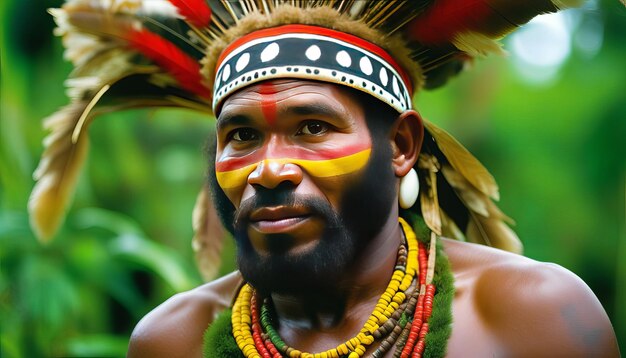 Foto capturando o encanto da decoração cultural das tribos chimbu nas aldeias remotas de papua nova guiné