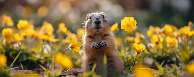 Capturando o espírito ansiosamente antecipado do Dia da Marmota em uma foto de primavera Conceito Celebração do Dia da marmota Despertar da primavera Previsão da Natureza 39 Festas em fotos Excitação sazonal