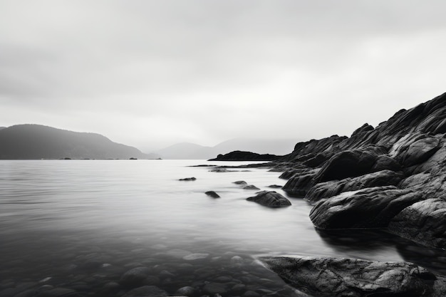 Capturando la serenidad Reflexiones en escala de gris de un cuerpo de agua