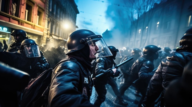 capturando el tumultuoso choque entre la policía antidisturbios y los manifestantes