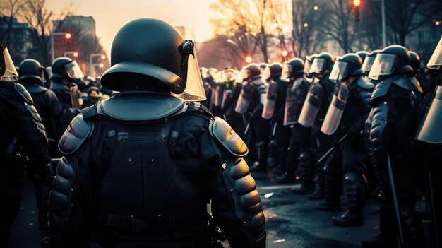 Foto capturando el tumultuoso choque entre la policía antidisturbios y los manifestantes