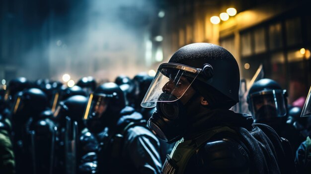 Foto capturando el tumultuoso choque entre la policía antidisturbios y los manifestantes