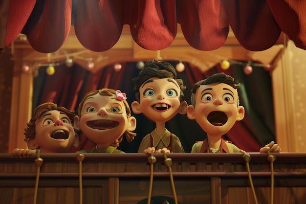 Foto capturar a alegria das crianças em um teatro de marionetas