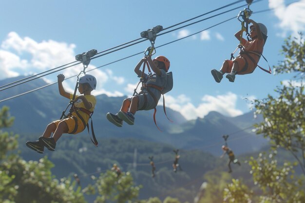 Foto capturar la emoción de los niños en una tirolesa