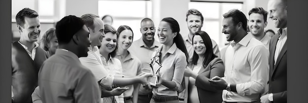 Foto capturar el momento de aprecio y reconocimiento de los empleados en una reunión de la compañía