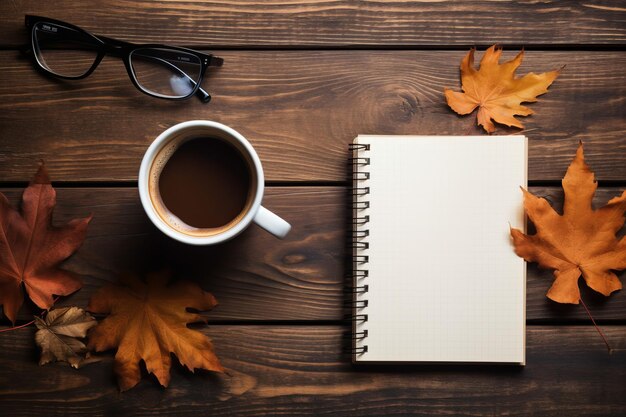 Capturar momentos de outono Uma chávena de café Um caderno vazio Óculos e vibração vintage