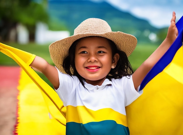 Capturar el patriotismo sincero y la felicidad contagiosa de un lindo niño colombiano mientras celebran
