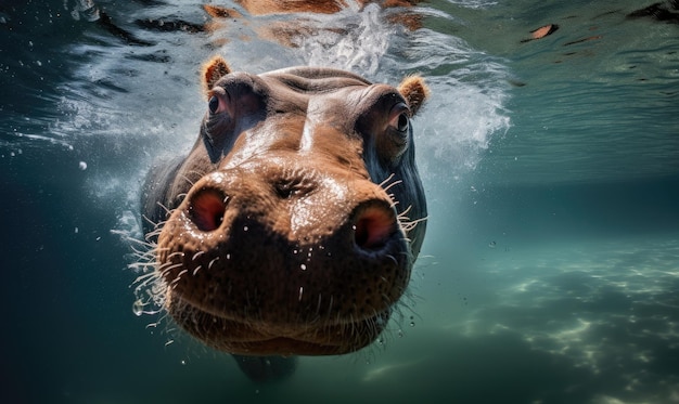 Capture a beleza de um hipopótamo submerso em uma encantadora fotografia subaquática