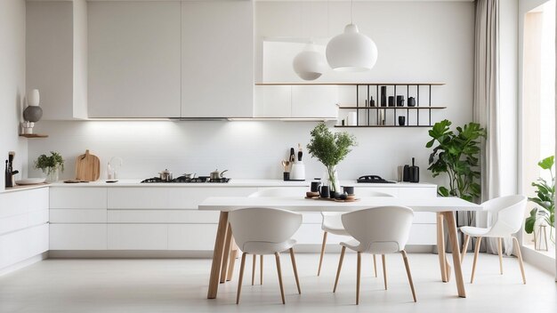 Capture a elegância da simplicidade Tome uma foto de sua mesa de cozinha branca adornada com minimalista