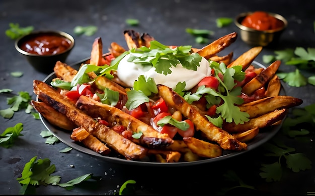 Capture a essência de Carne Asada Fries em uma foto de comida deliciosa