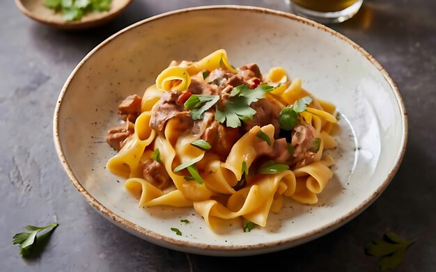 Foto capture a essência de stroganoff em uma fotografia de comida deliciosa