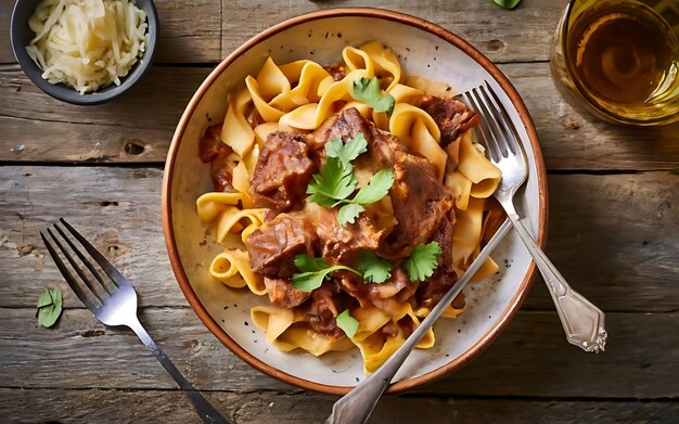 Foto capture a essência de stroganoff em uma fotografia de comida deliciosa