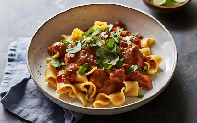 Foto capture a essência de stroganoff em uma fotografia de comida deliciosa